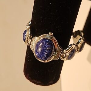 AVON Vintage Lapis & Stainless Steel Watch & Bracelet Combo